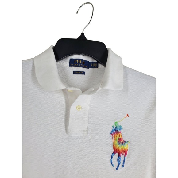 Ralph Lauren Polo Shirt Classic Mens S White Rainbow Big Pony Embroidered SS - Picture 4 of 11